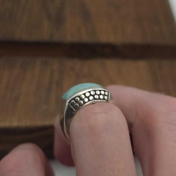 Size 6 Sterling Silver Turquoise Stone With Pattern Ring A1522 - Picture 4 of 8